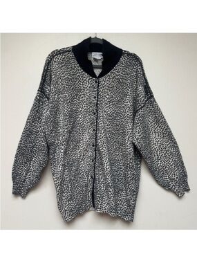 Adele Joyce Women Leopard Print Wool Blend Cardigan Sweater Size 2X Vintage